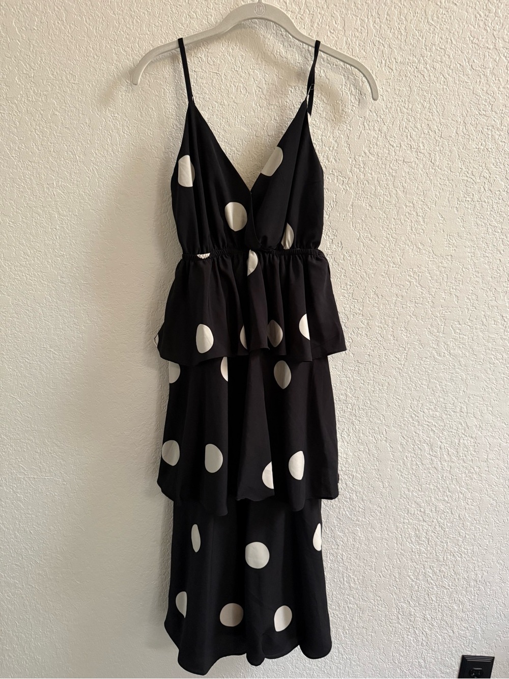 Black Polka Dot Tiered Midi Dress with White Spots